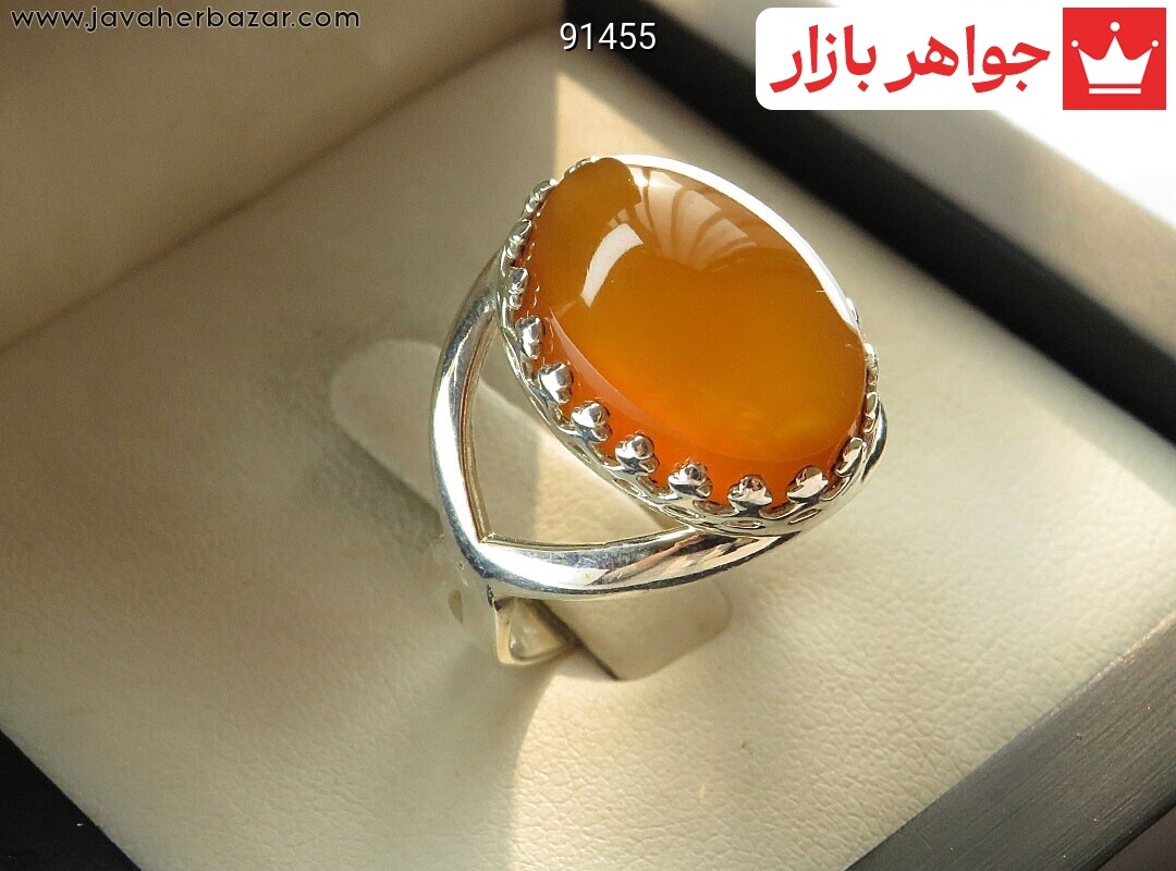 انگشتر نقره عقیق یمنی نارنجی طرح ماهرخ زنانه [شرف الشمس]